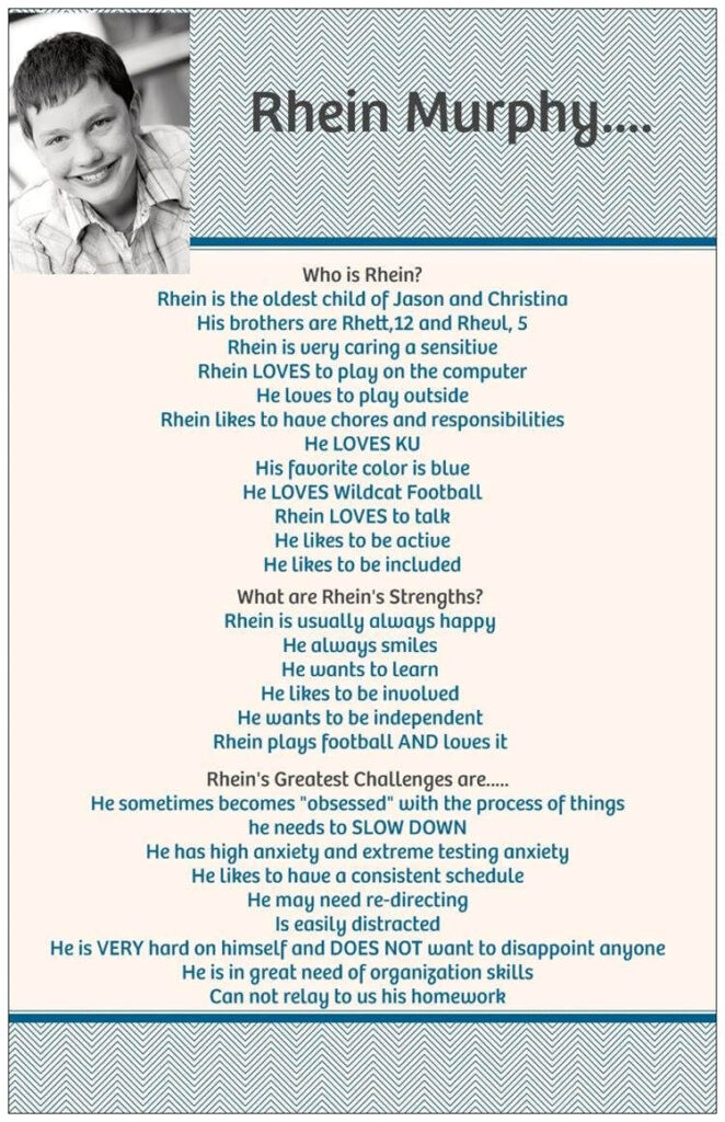 Sample student profile for Rhein Murphy.