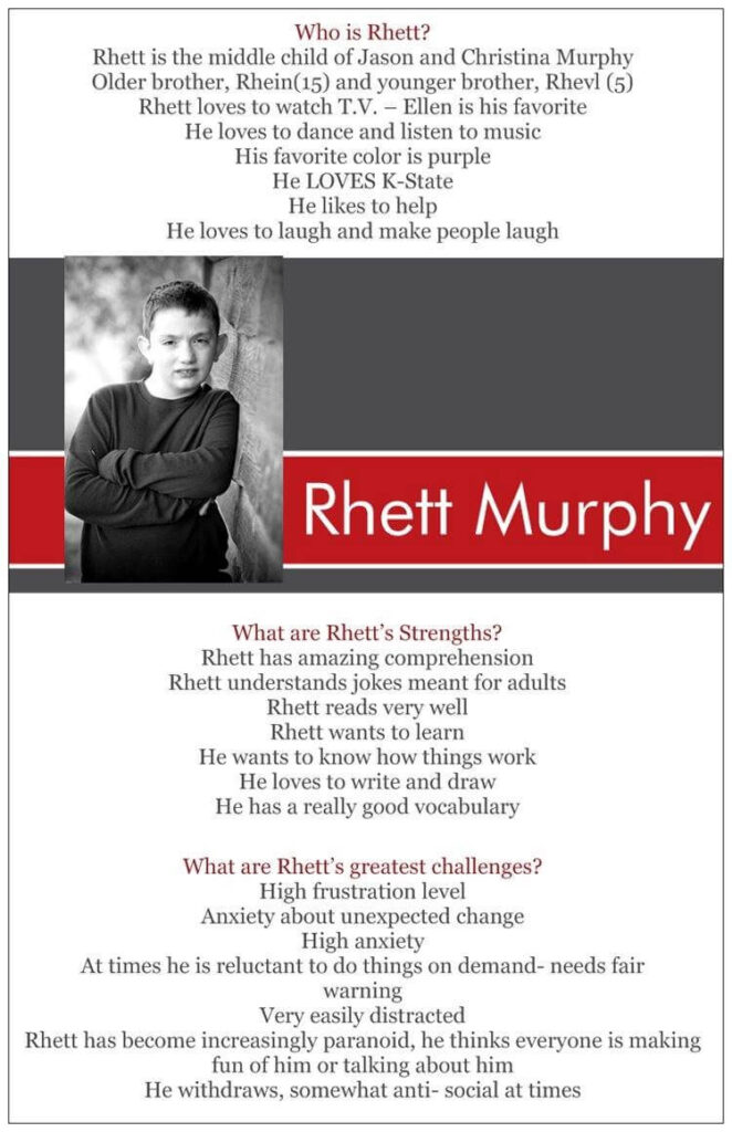 Positive student profile example for Rhett Murphy.
