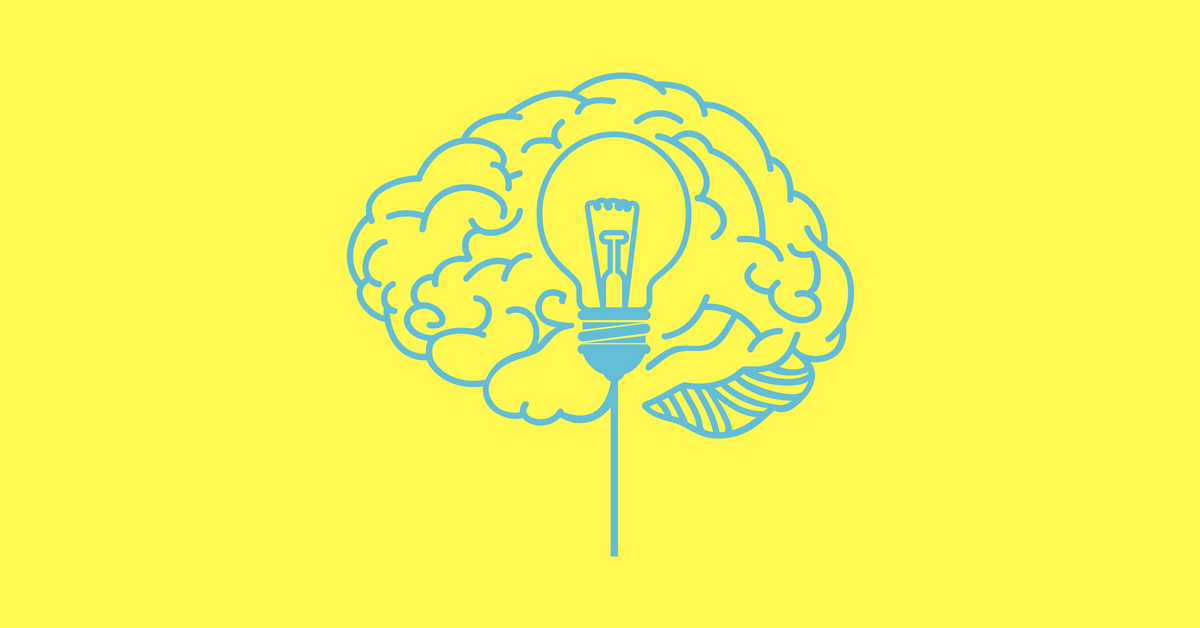 brain drawing with a light bulb