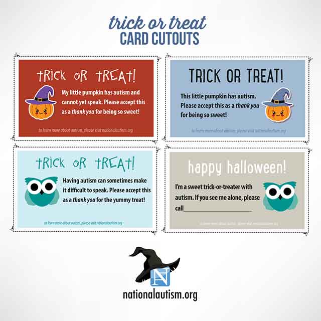 Trick-or-treat card cutouts courtesy of the National Autism Association.