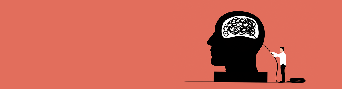 Illustration of a man pulling the end of a string coming from inside the brain.