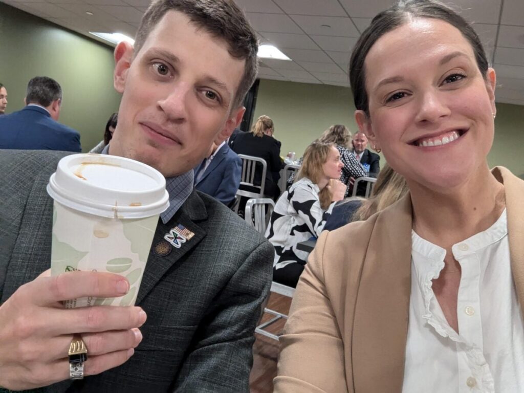 Hilary and Dillon getting Dillon a coffee.