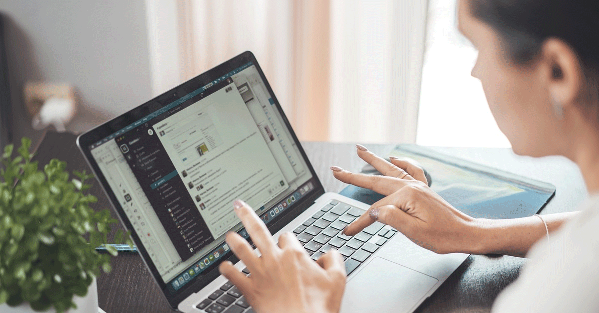 Woman filling out an online form.