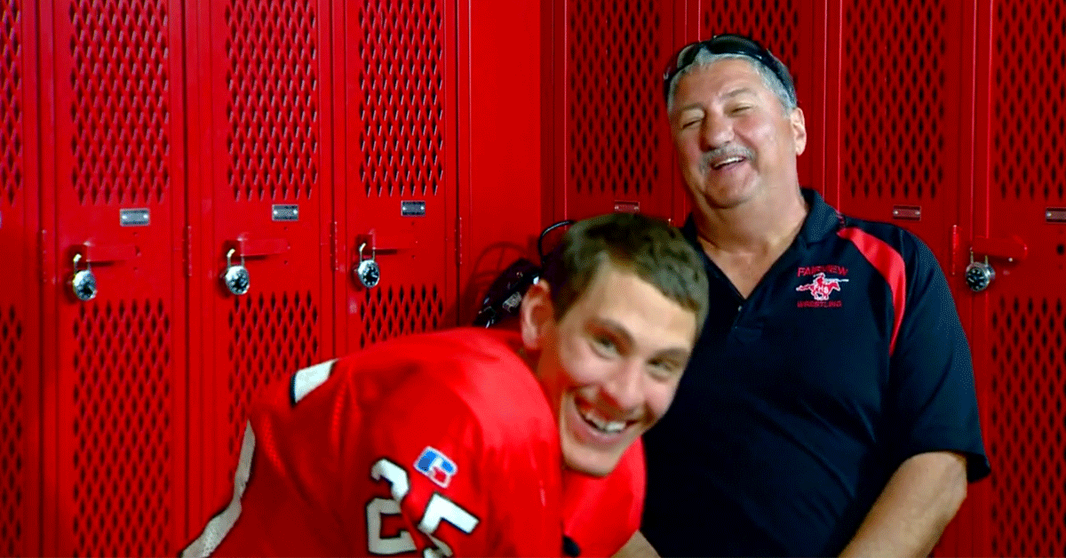 Ian Weber and his high school football coach.