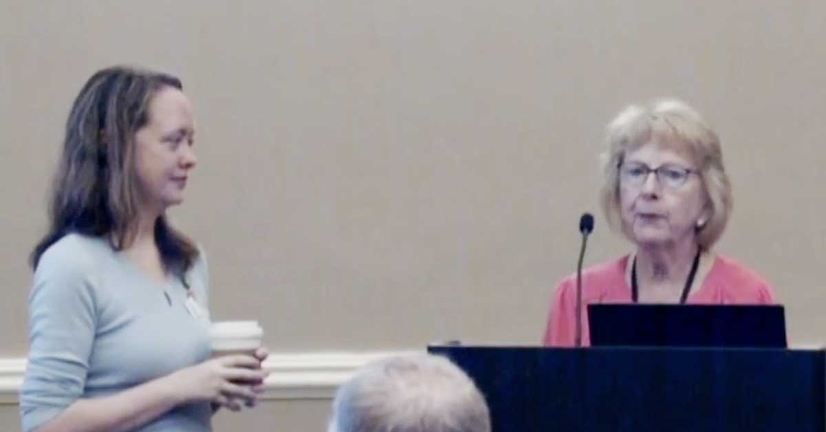 Cora Taylor and Barbara Haas-Givler presenting at the 2024 Fragile X conference.