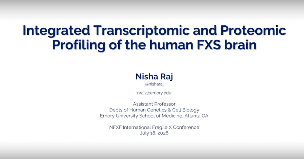 Opening slide of Dr. Raj's presentation at the 20th International Fragile X Conference.