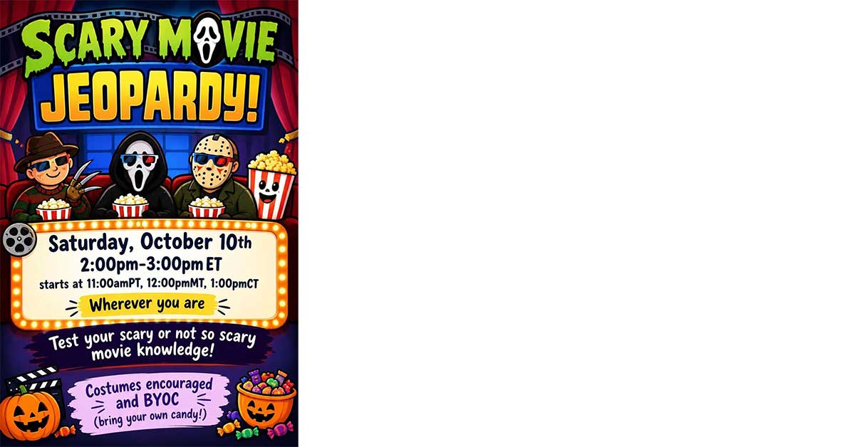 Full color flyer for the Scary Movie event.