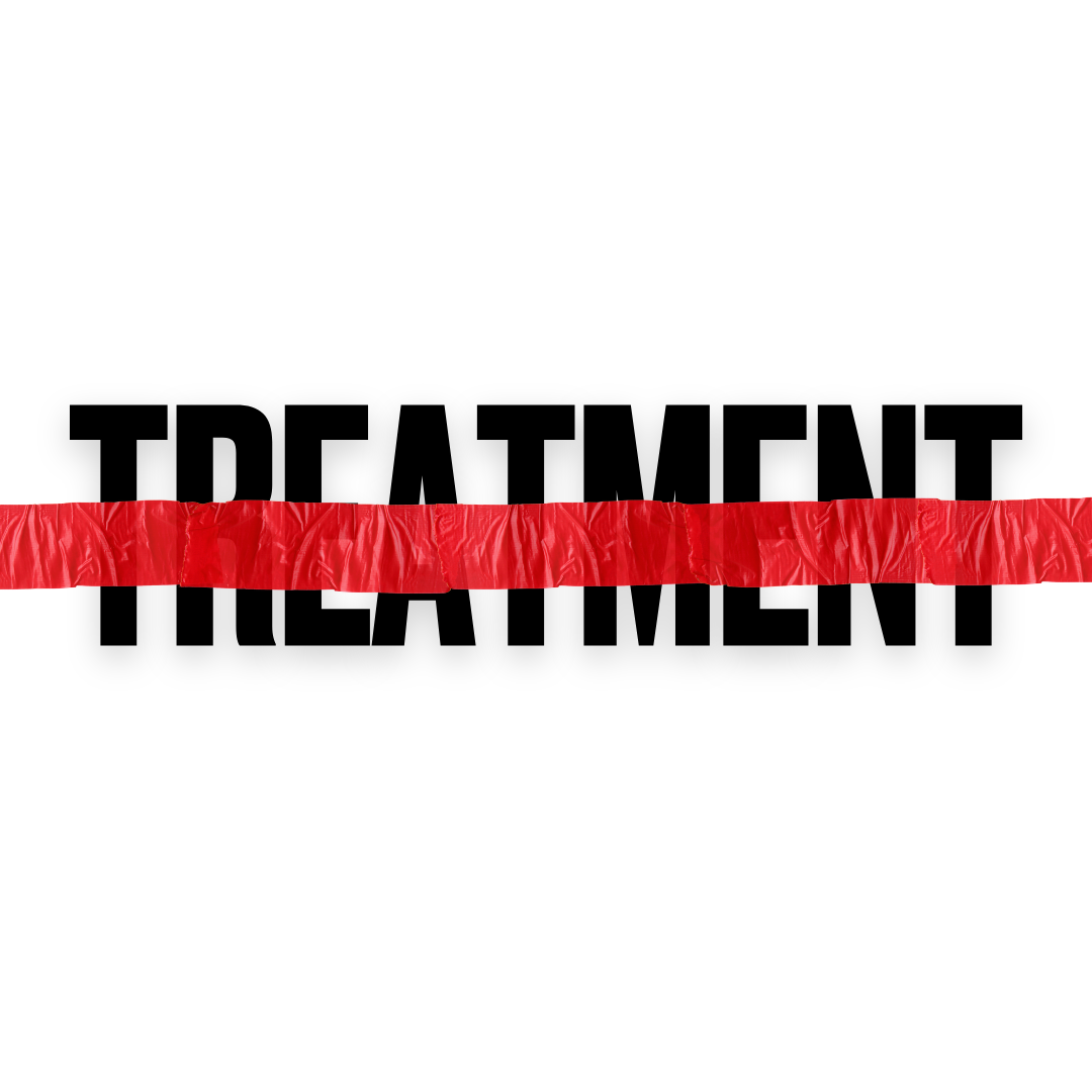 The word "Treatment" with red tape blocking it.