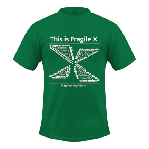 Fragile X awareness shirt - green with logo on front
