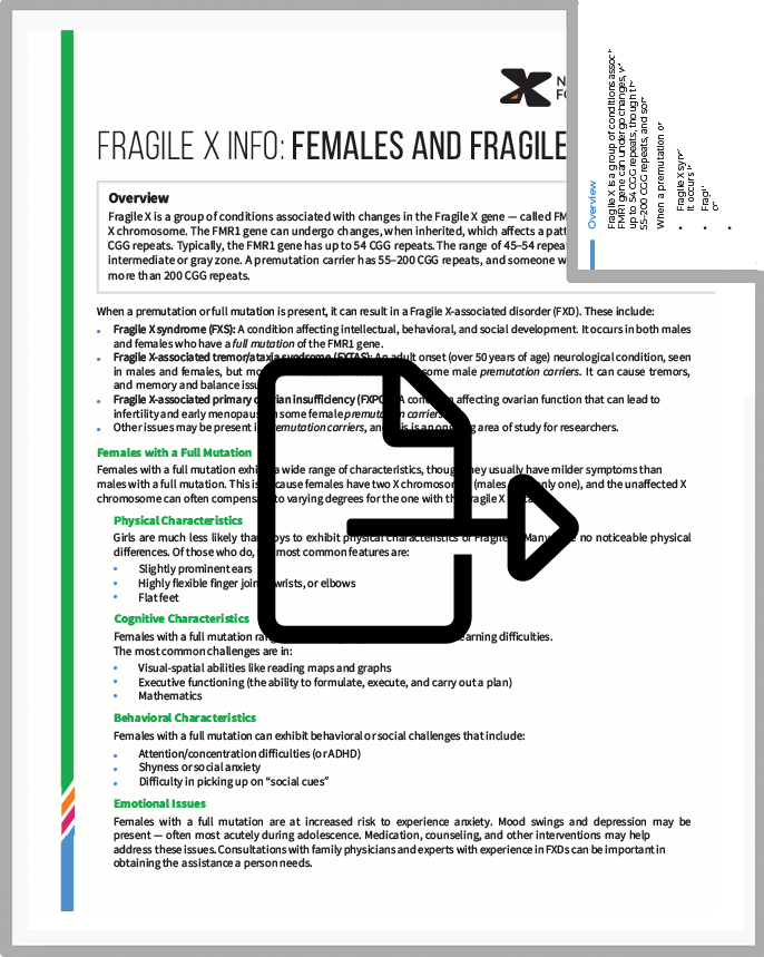 Fragile X Info Series: Fragile X Syndrome and Females PDF cover page