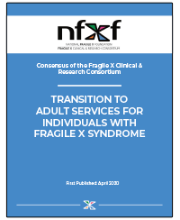 Transition to Adult Services for Individuals with Fragile X Syndrome, PDF cover and link to read.