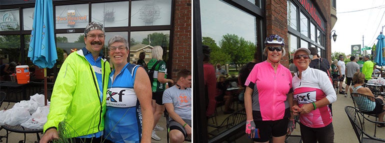 Nancy Carlson and other riders in the Heartland chapter Bike To X Out Fragile X fundraising event outside of GoodSons market in Des Moines, Iowa.