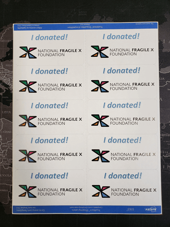 Sheet of stickers saying I donated