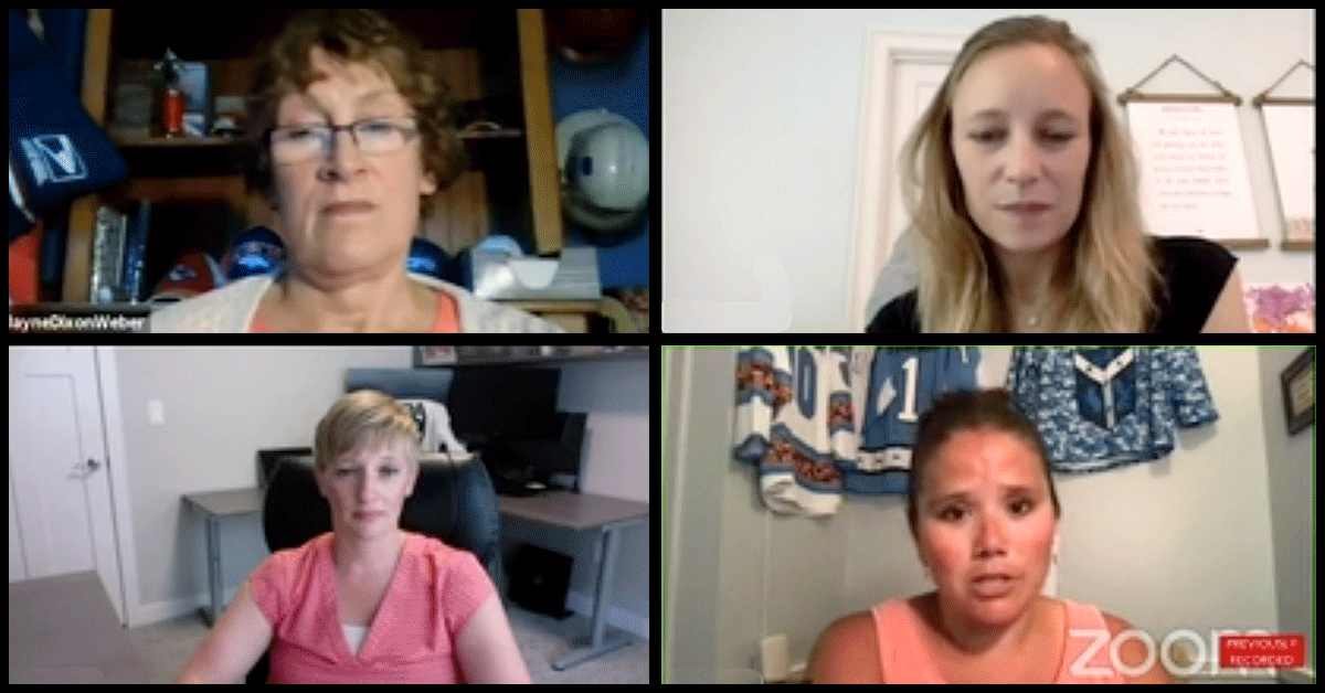 Jayne Dixon-Weber, Heather Hipp, Jennifer Barber, and Keiko Mathewson on a Zoom call webinar.