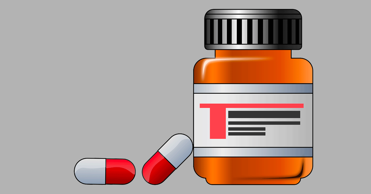 Capsules and a medications bottle.