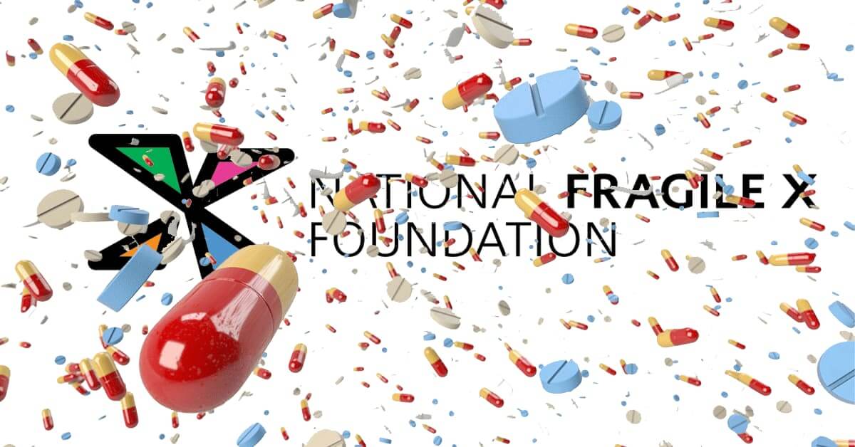 Tablets and capsule medicine flying in front of the NFXF logo