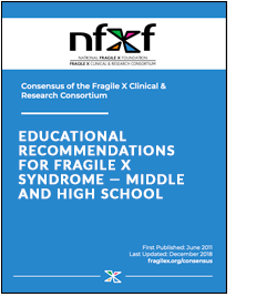 Links to Educational Guidelines for Fragile X Syndrome Middle School and High School recommendations.