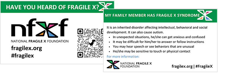 My family member has Fragile X syndrome awareness card.