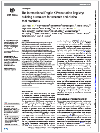 The International Fragile X Premutation Registry: building a resource for research and clinical trial readiness