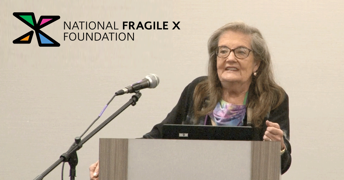 Dr. Randi Hagerman discussing premutation concerns at a Fragile X conference.