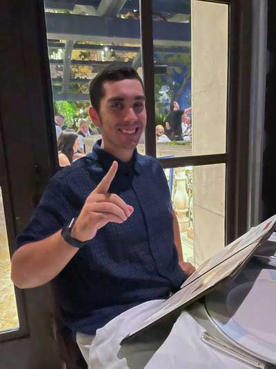 Riley at his local coffee shop for his weekly treat a Carmella coffee.