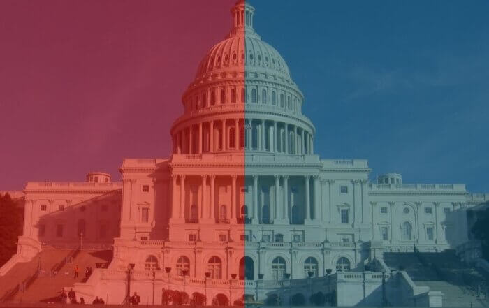 US capitol with left side red overlay and right side blue