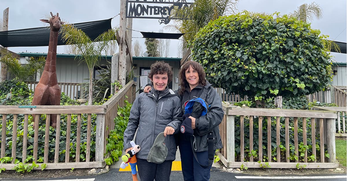 Zach and his mom at the Monterey Zoo